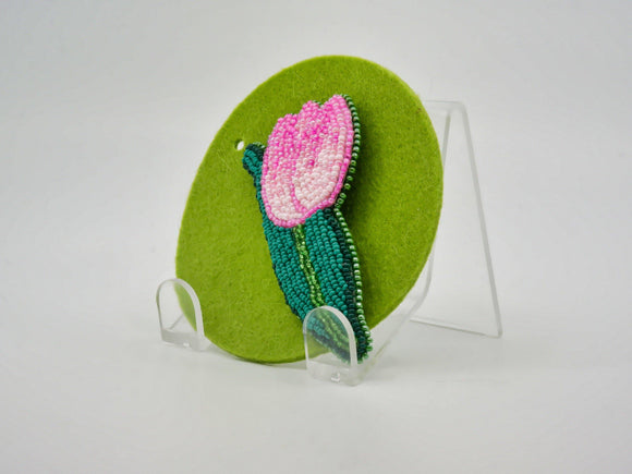 Pink Tulip Beaded Brooch - Designer Craft Shop