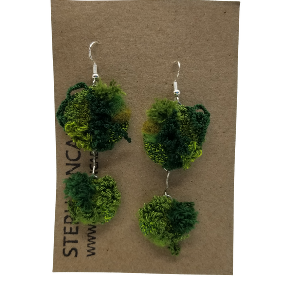 Embroidered Moss Drop Earrings, Long