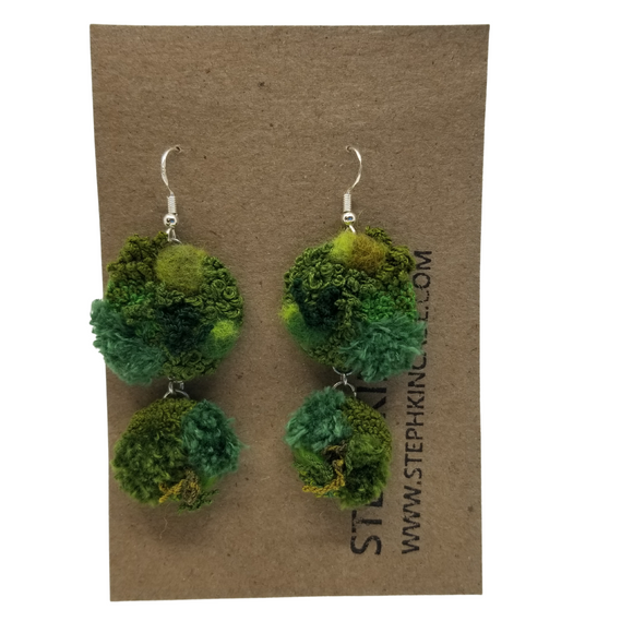 Embroidered Moss Drop Earrings, Large