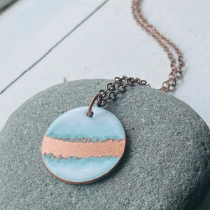 Seafoam Circle Necklace in White & Polished Copper