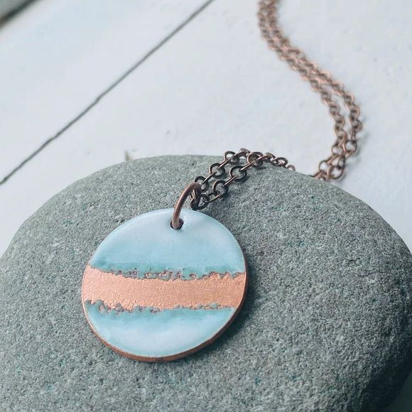Aflame Creations: Seafoam Circle Necklace in White & Polished Copper