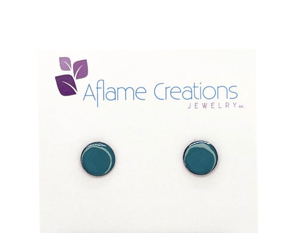 Tiny Circle Stud Earrings in Teal