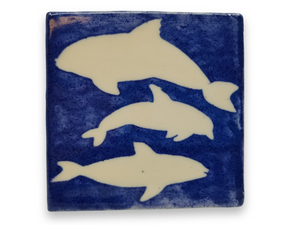 Westcote Bell Pottery: Blue & White Porpoise Tile