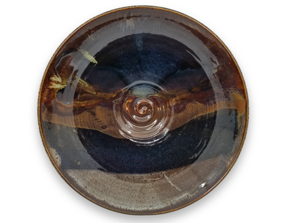 Westcote Bell Pottery: Dark Blue & Brown Swirl Bottom Salad Bowl
