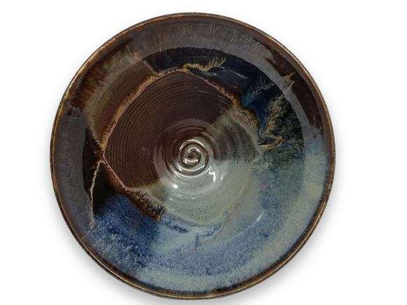 Westcote Bell Pottery: Blue, Green & Brown Swirl Bottom Salad Bowl