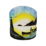 Fused Glass by Brent Harding: Inlet Guardian - Blue Teal, Yellow