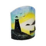 Fused Glass by Brent Harding: Inlet Guardian - Blue Teal, Yellow